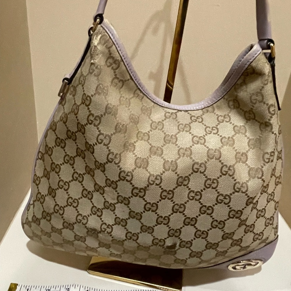 Gucci GG New Britt Brown Canvas And Lavender Leather Hobo Bag - Picture 9 of 14